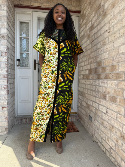 African Ankara Wax Print Double Pattern A Line Dress