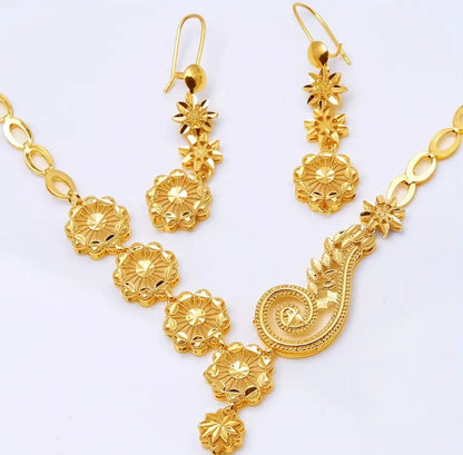 2pcs 22K Gold Plated Jewelry Set Afro American Outfits