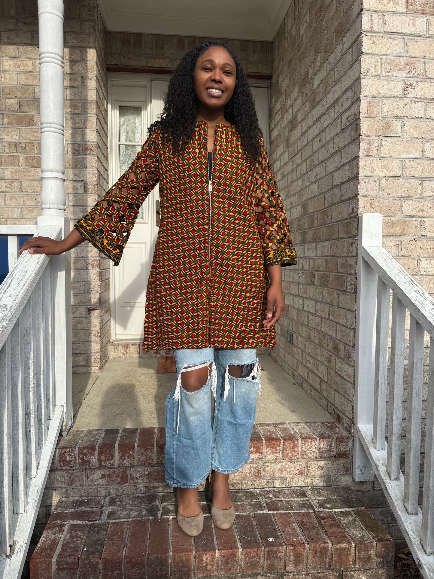 African Ankara Wax Print Women Zipper Jacket Tops/Blouse