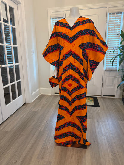 African Print Ankara V Neck Buttterfly Sleeve Kaftan Dress
