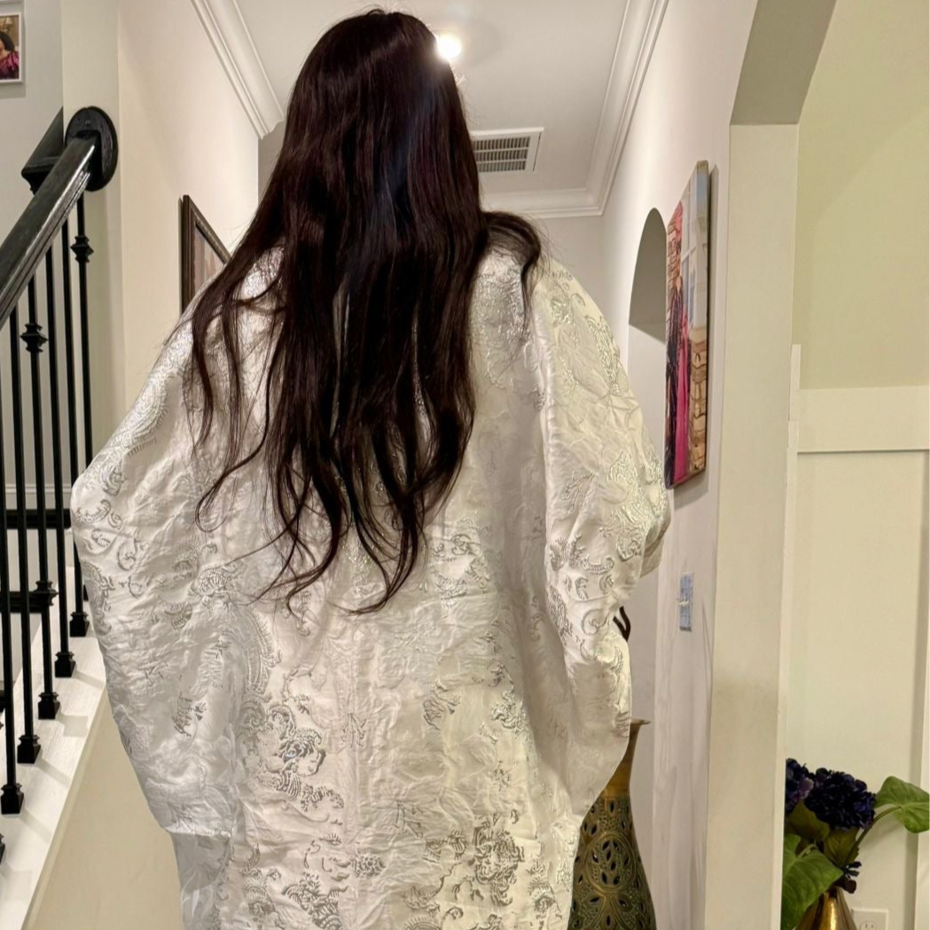 Embroidered White Brocade Maxi Dress: African Bubu Boubou Gown