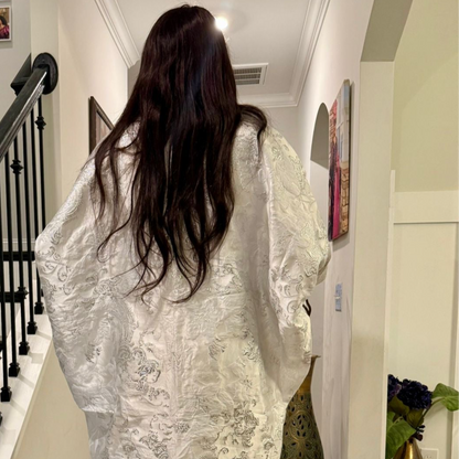 Embroidered White Brocade Maxi Dress: African Bubu Boubou Gown