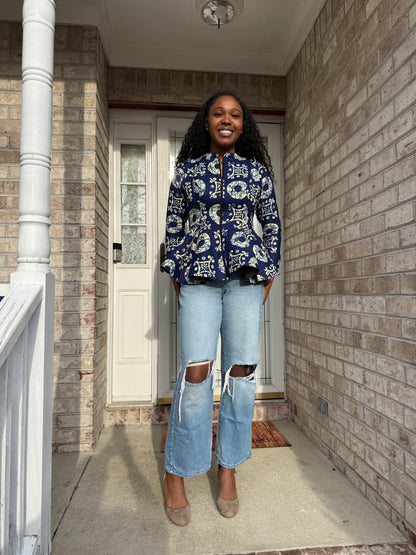 African Ankara Wax Print Long Sleeve Peplum Tops/Blouse