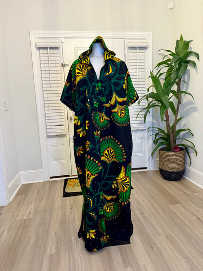 Modern African Ankara Wax Print Hoodie Dress with Glittery stone Embellishments