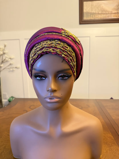 African 2/3 in 1p Hand Beaded luxury Turban