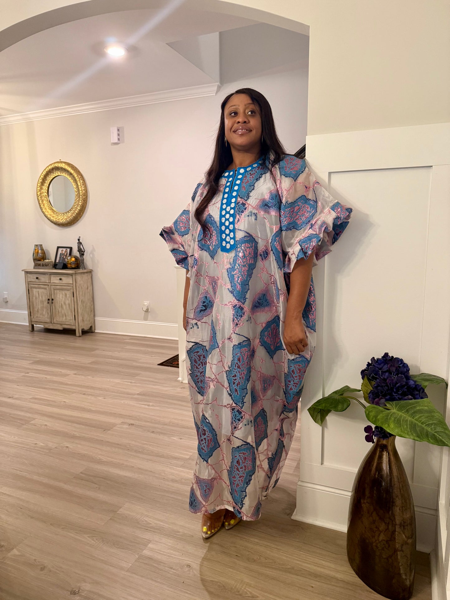 Afro Jaquard Tulle Kaftan Dress