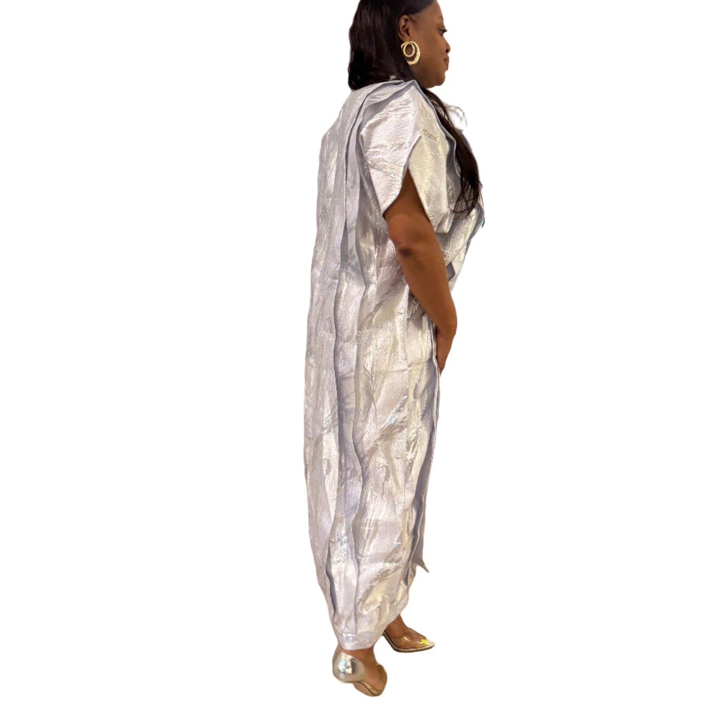 High Quality Luxury White African Damask Brocade Bubu/Boubou Maxi Dress Buga Style