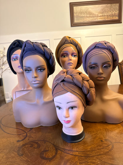 African Double Patterned Afro Abeke Turban/Hat/Cap