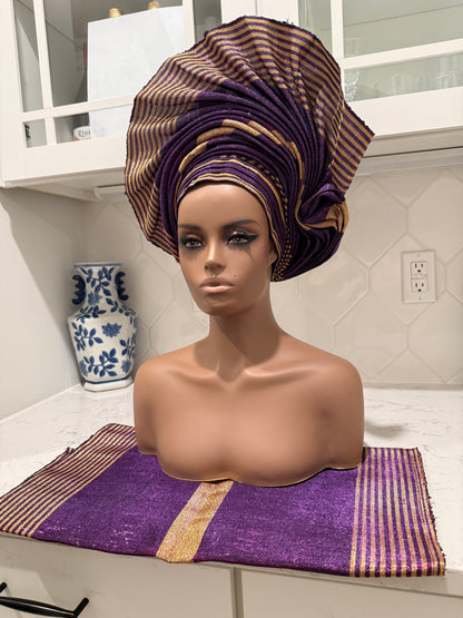 Auto Gele & Ipele Set . Plain Pattern Traditional Aso-Oke Bridal Headwear