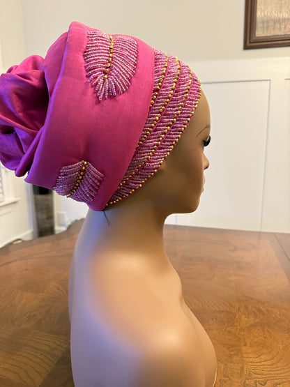 African 2/3 in 1p Hand Beaded luxury Turban