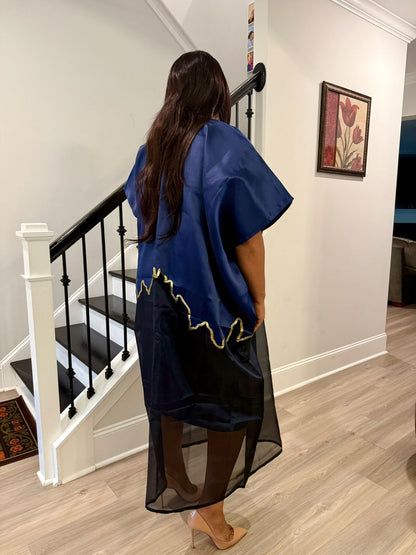 Modern Luxury 2 tone European Organza/Damask Brocade Bubu/Boubou Maxi Dress with inner wear