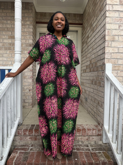 Modern African Ankara Wax Print Hooded Dress with Glittery stones