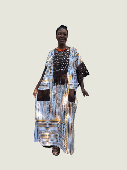 Special African Traditional Woven Aso-Oke/Kente Boubou Maxi Dress