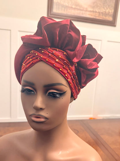 African Double Patterned Beaded Afro Adufe Turban/Hat/Cap