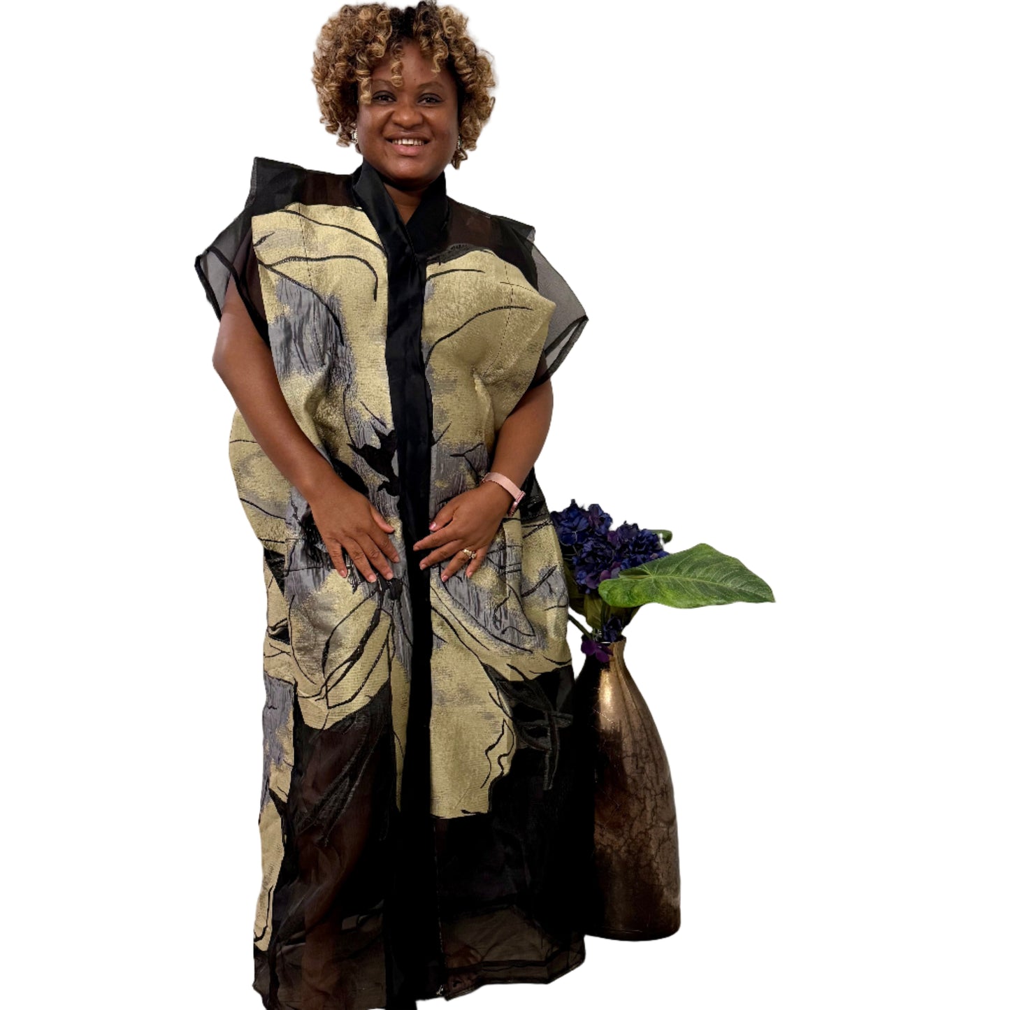 Luxury African Modern European Organza Brocade Bubu/Boubou Maxi Dress with Inner wear