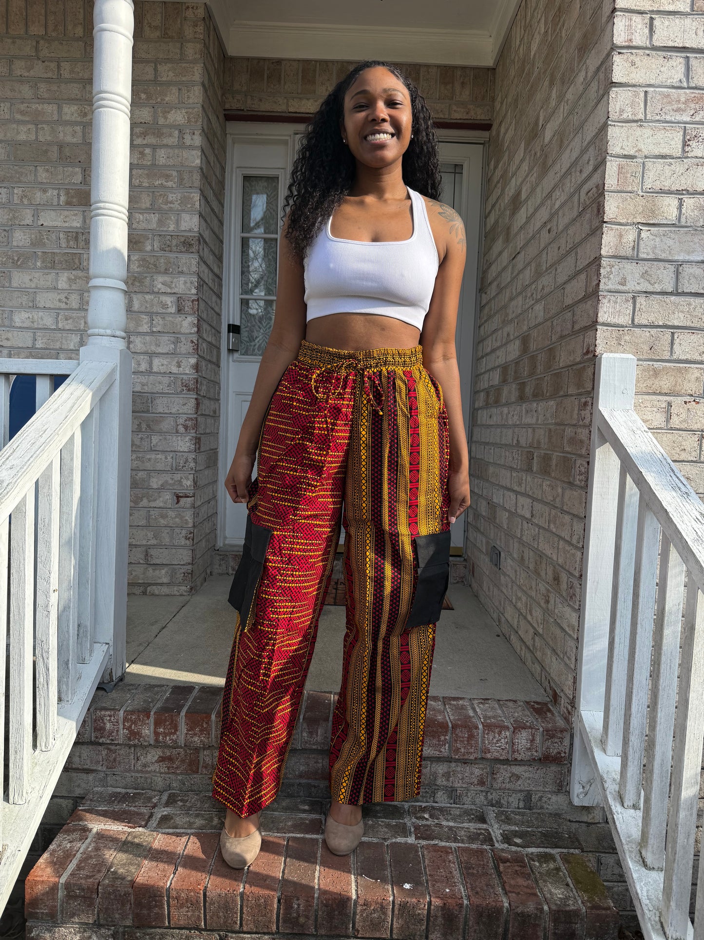 African Ankara Wax Print Double Pattern Cargo/Palazzo Pants/Bottom