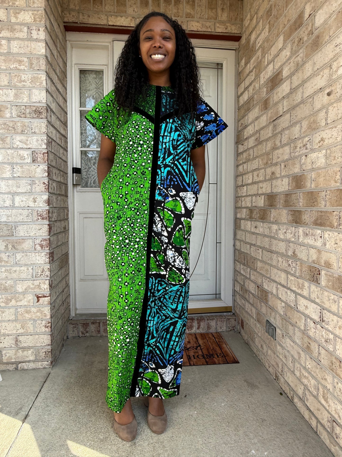 African Ankara Wax Print Double Pattern A Line Dress