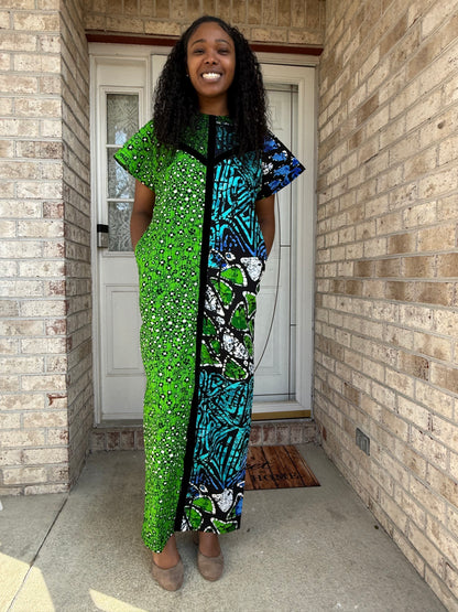 African Ankara Wax Print Double Pattern A Line Dress