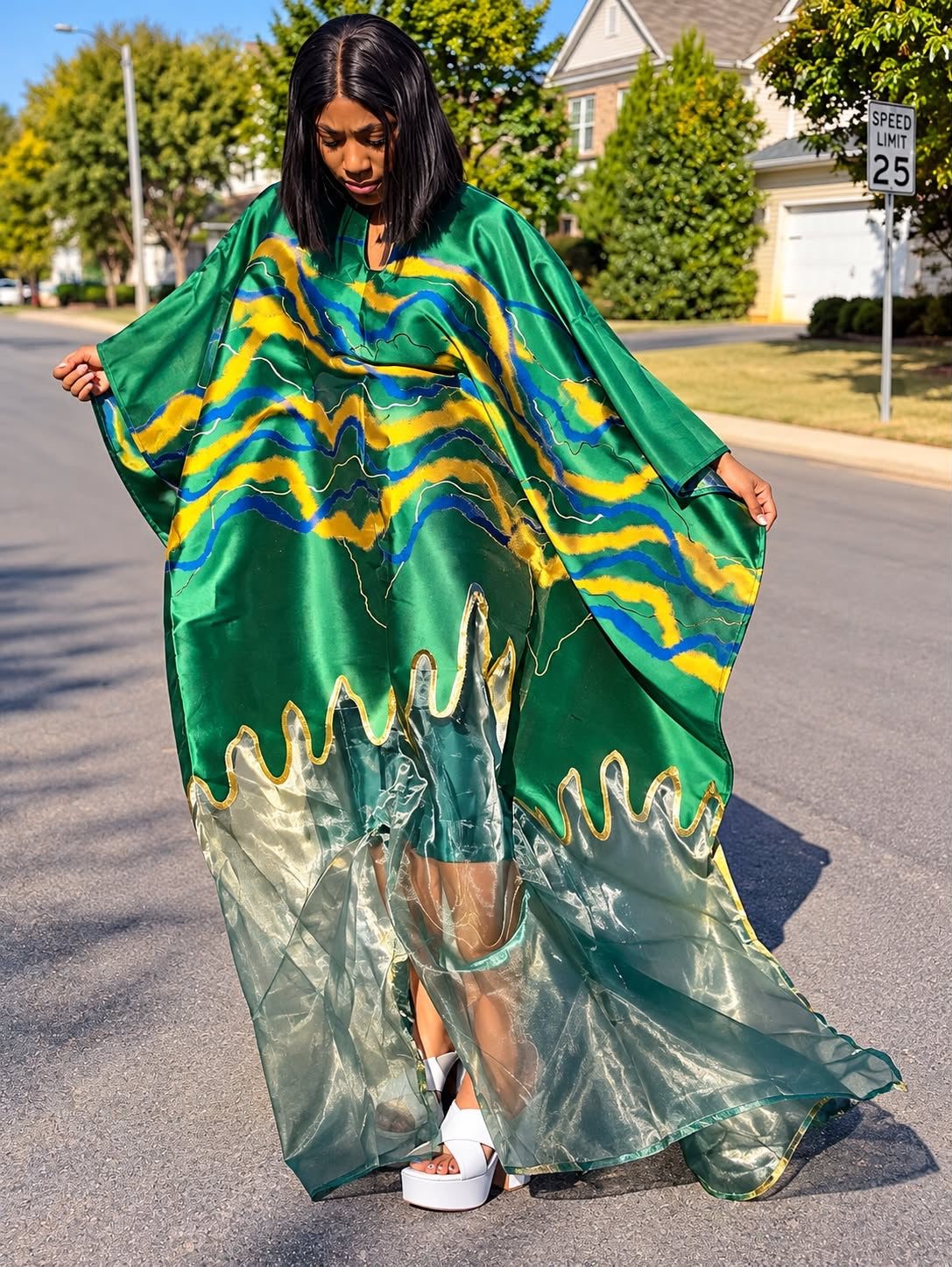 Modern Organza Damask Brocade Maxi Boubou Dress