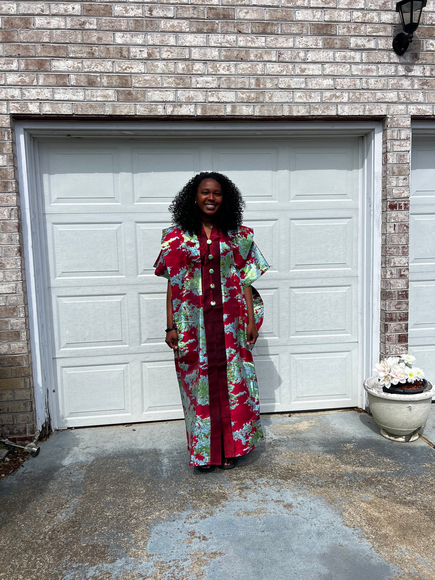 African Luxury Damask Brocade Abstract Pattern Bubu Maxi Dress