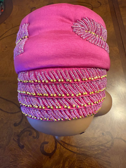 African 2/3 in 1p Hand Beaded luxury Turban