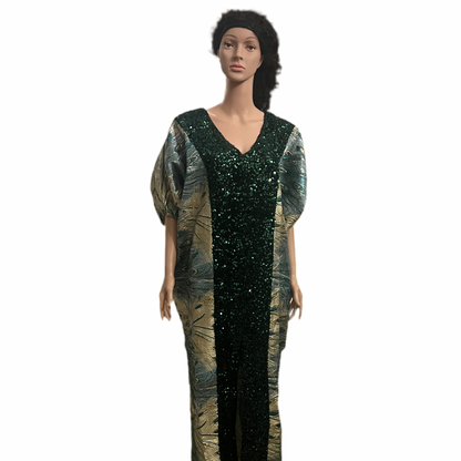 African Unique Damask Brocade with Sequins Boubou/Maxi Dress