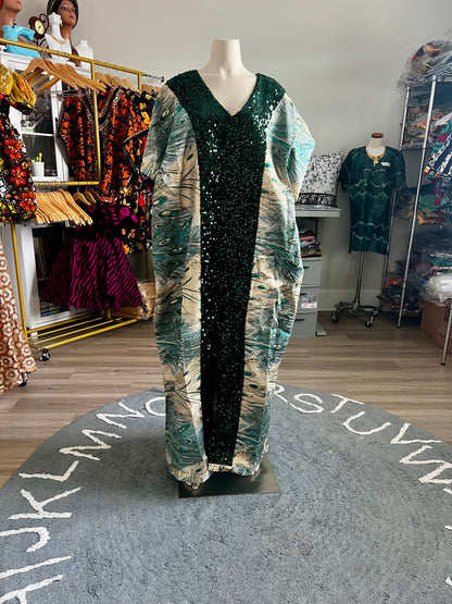 African Unique Damask Brocade with Sequins Boubou/Maxi Dress