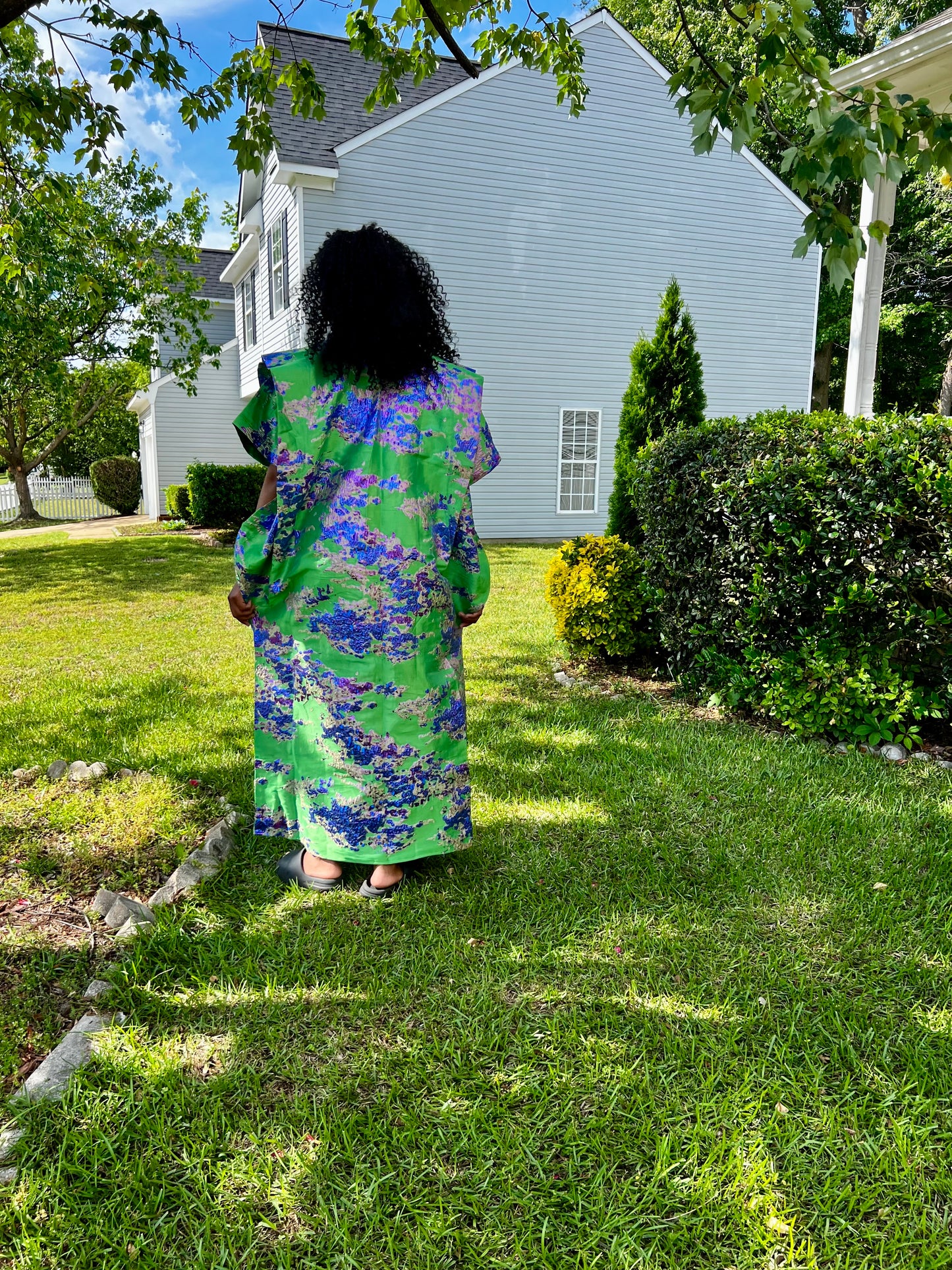 African Luxury Damask Brocade Abstract Pattern Bubu Maxi Dress