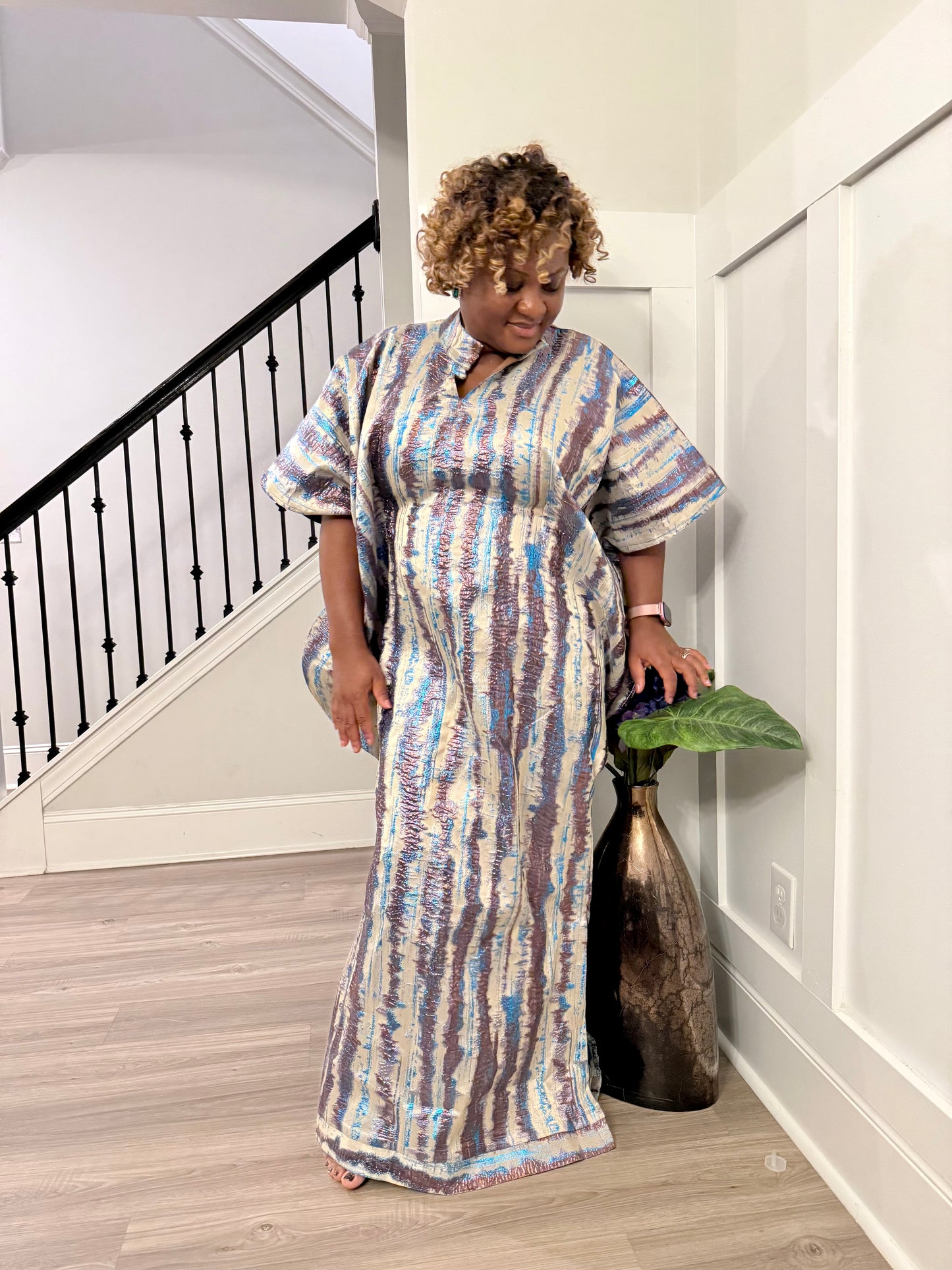 Luxury European Damask Brocade Bubu Maxi Dress