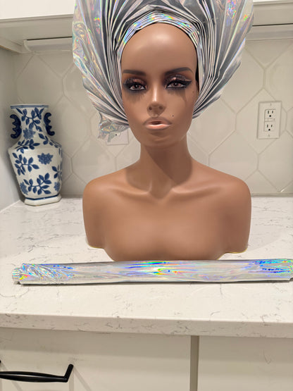 African Unique Liquid Metallic Auto Gele 2p Set