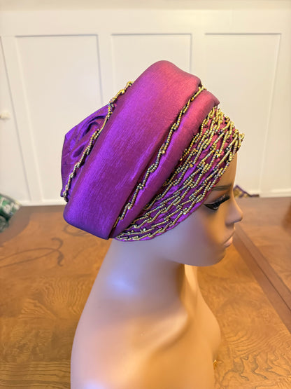 African 2/3 in 1p Hand Beaded luxury Turban