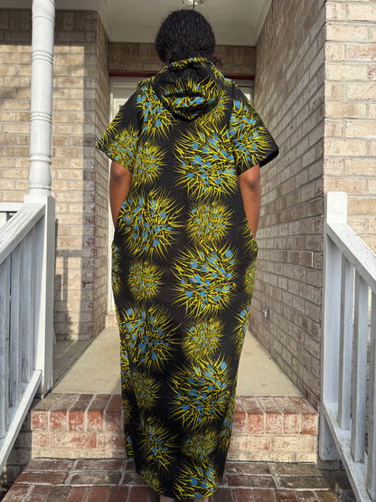 Modern African Ankara Wax Print Hooded Dress with Glittery stones