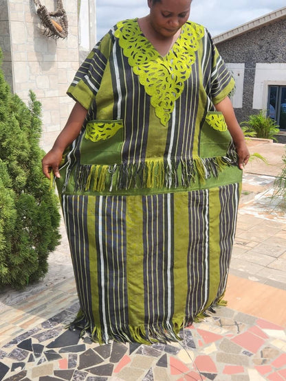 Special Green African Traditional Woven Aso-Oke/Kente Dress