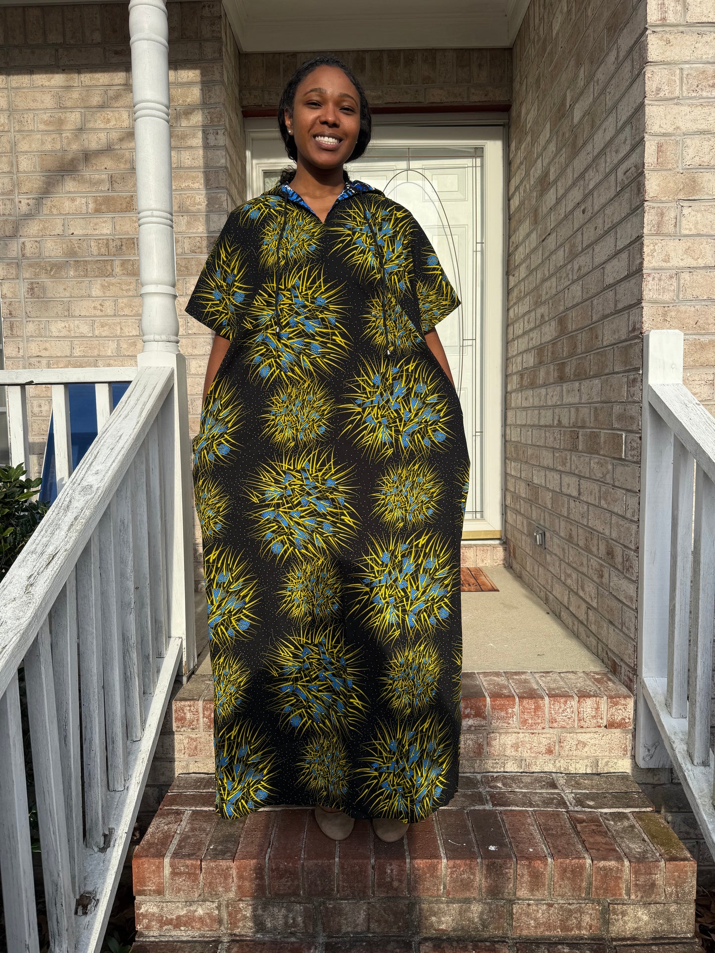 Modern African Ankara Wax Print Hooded Dress with Glittery stones