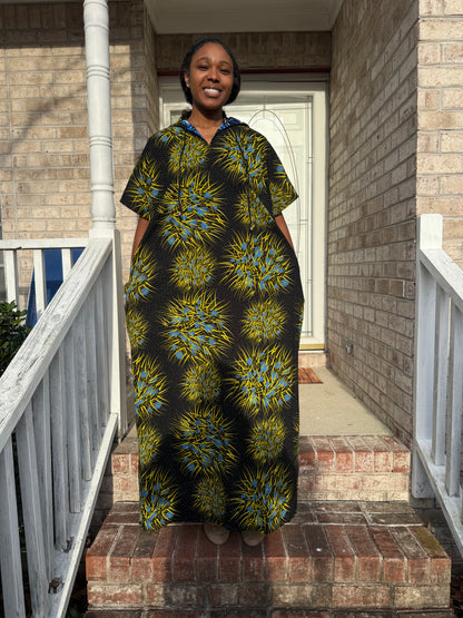 Modern African Ankara Wax Print Hooded Dress with Glittery stones