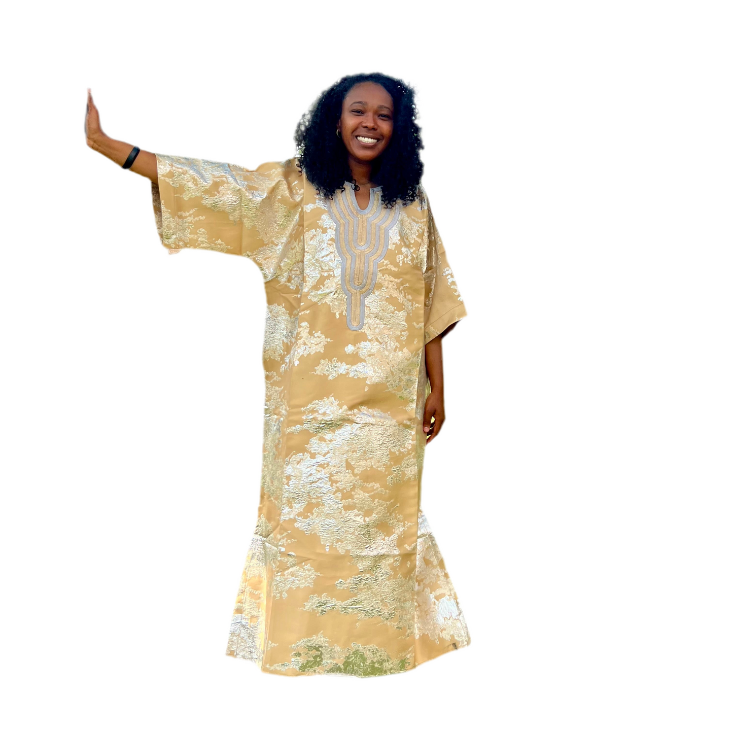 African Luxury Damask Brocade Abstract Pattern Bubu Maxi Dress