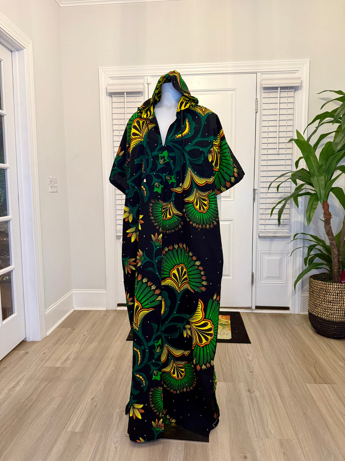 Modern African Ankara Wax Print Hoodie Dress with Glittery stone Embellishments