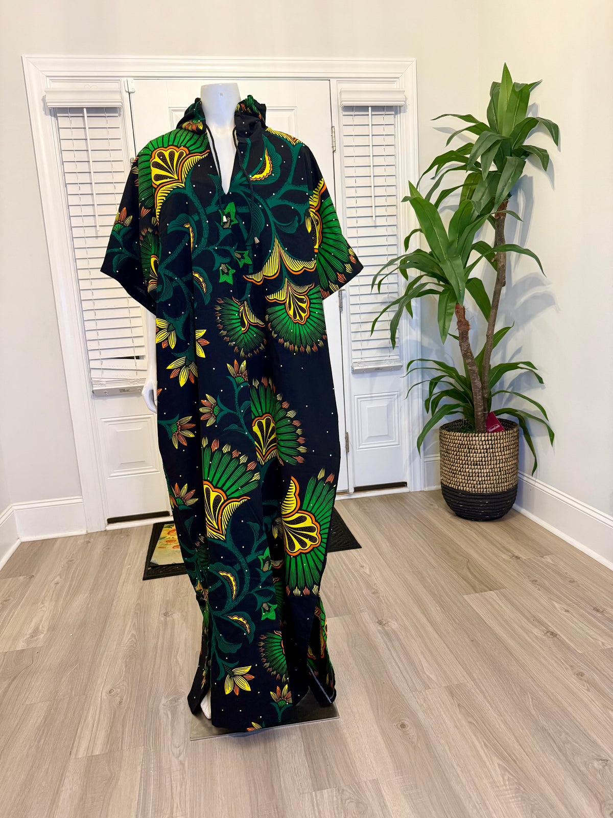 Modern African Ankara Wax Print Hoodie Dress with Glittery stone Embellishments