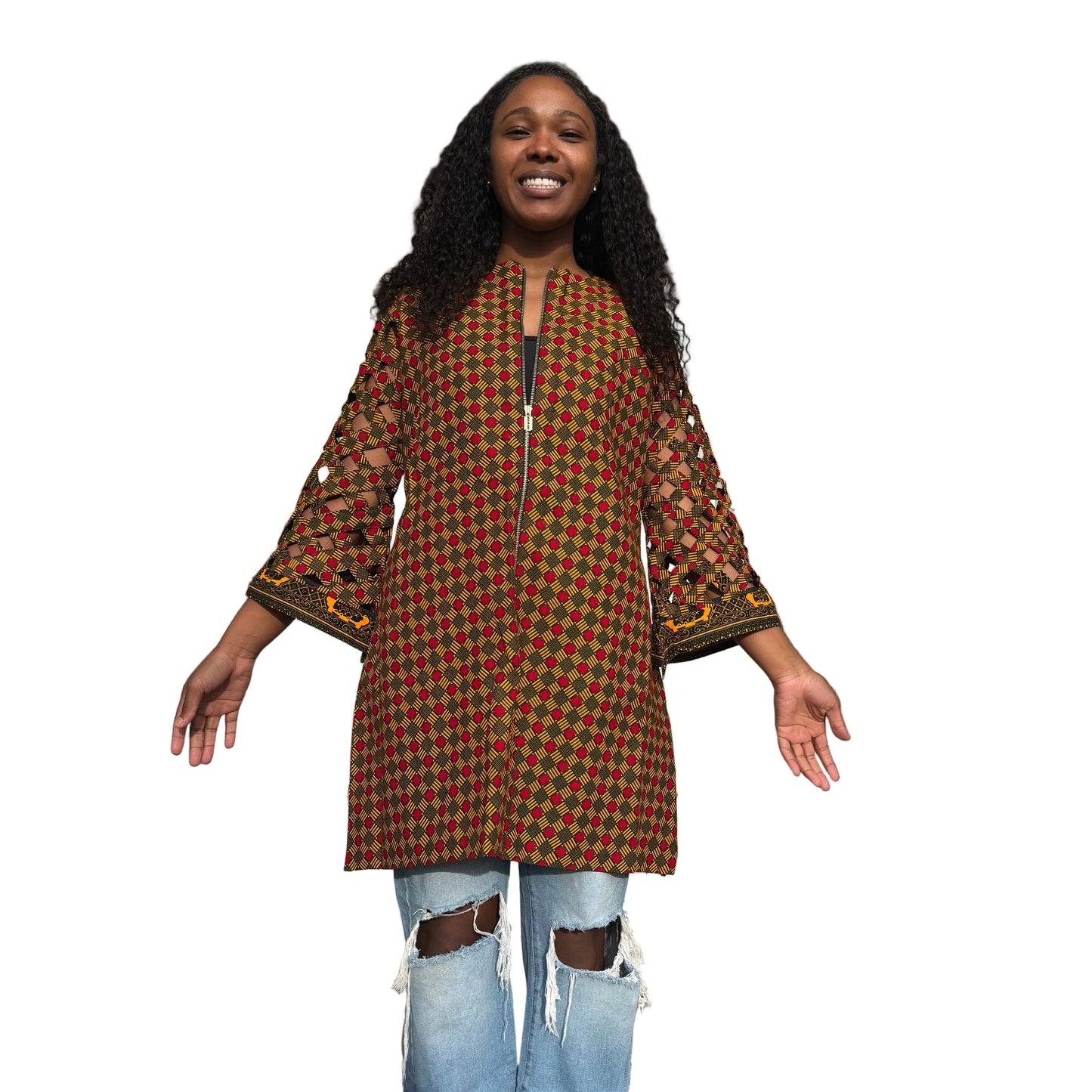 African Ankara Wax Print Women Zipper Jacket Tops/Blouse