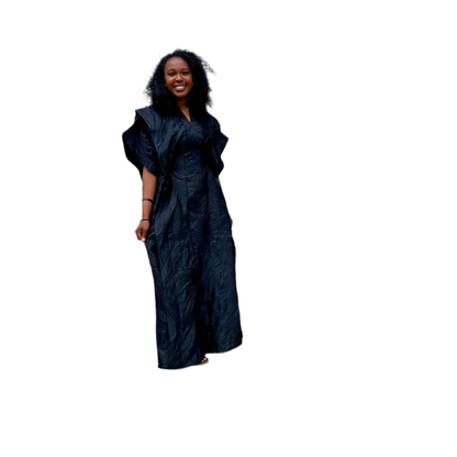 Luxury Gold and Black African European Damask Brocade Bubu Maxi Dress