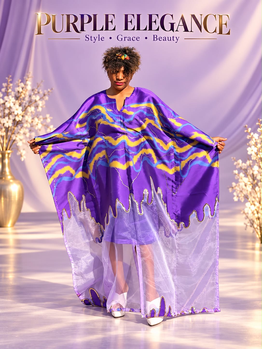 Modern Organza Damask Brocade Maxi Boubou Dress