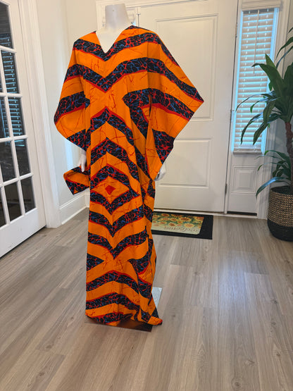 African Print Ankara V Neck Buttterfly Sleeve Kaftan Dress