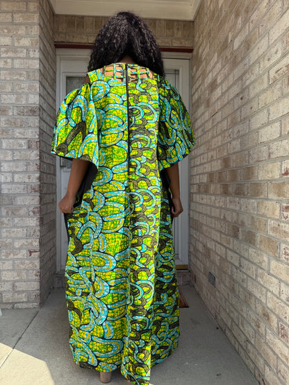 African Ankara Wax Print Basket Neck Bubu Dress Uniquely Designed