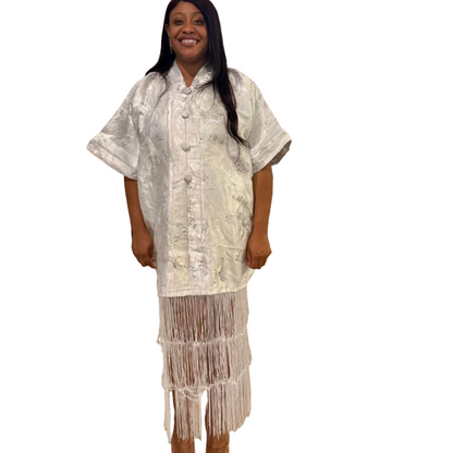 White Brocade African Maxi Dress: Modern Bubu/Boubou Gown