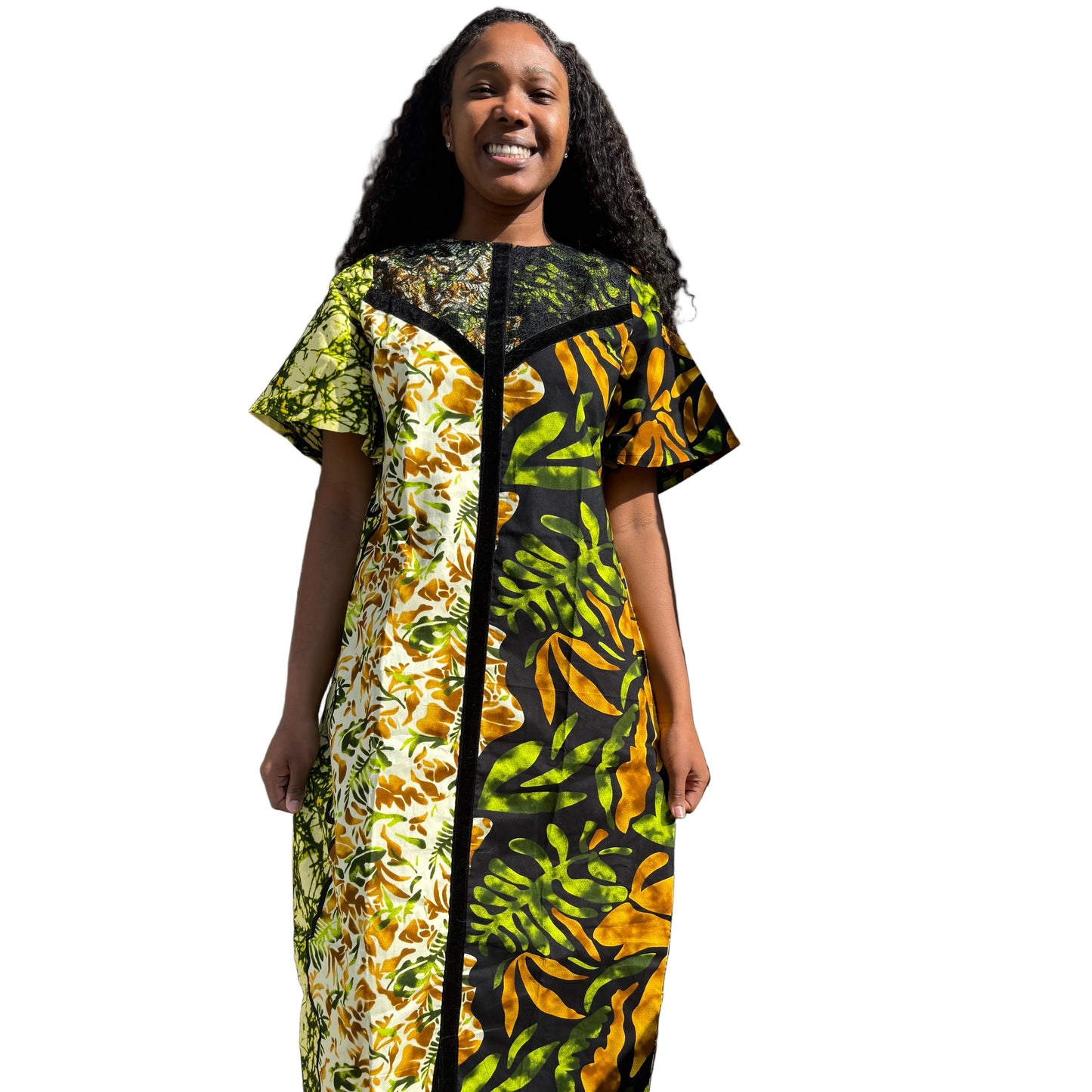African Ankara Wax Print Double Pattern A Line Dress