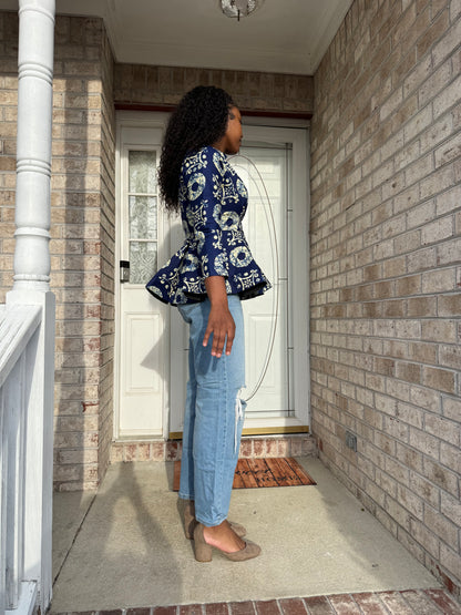 African Ankara Wax Print Long Sleeve Peplum Tops/Blouse