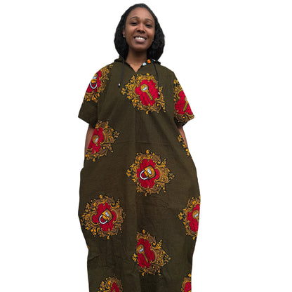 Modern African Ankara Wax Print Hooded Dress with Glittery stones
