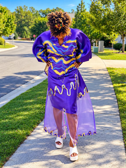 Modern Organza Damask Brocade Maxi Boubou Dress