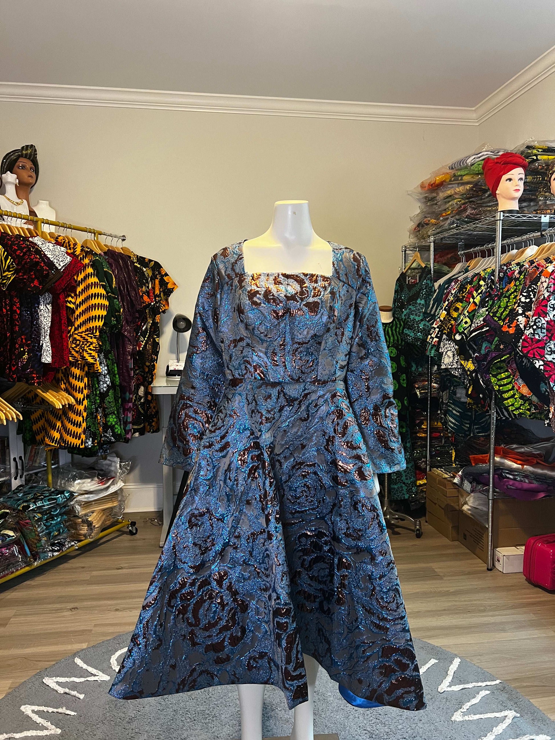 Afro Hodiah Modern Damask Brocade Dress