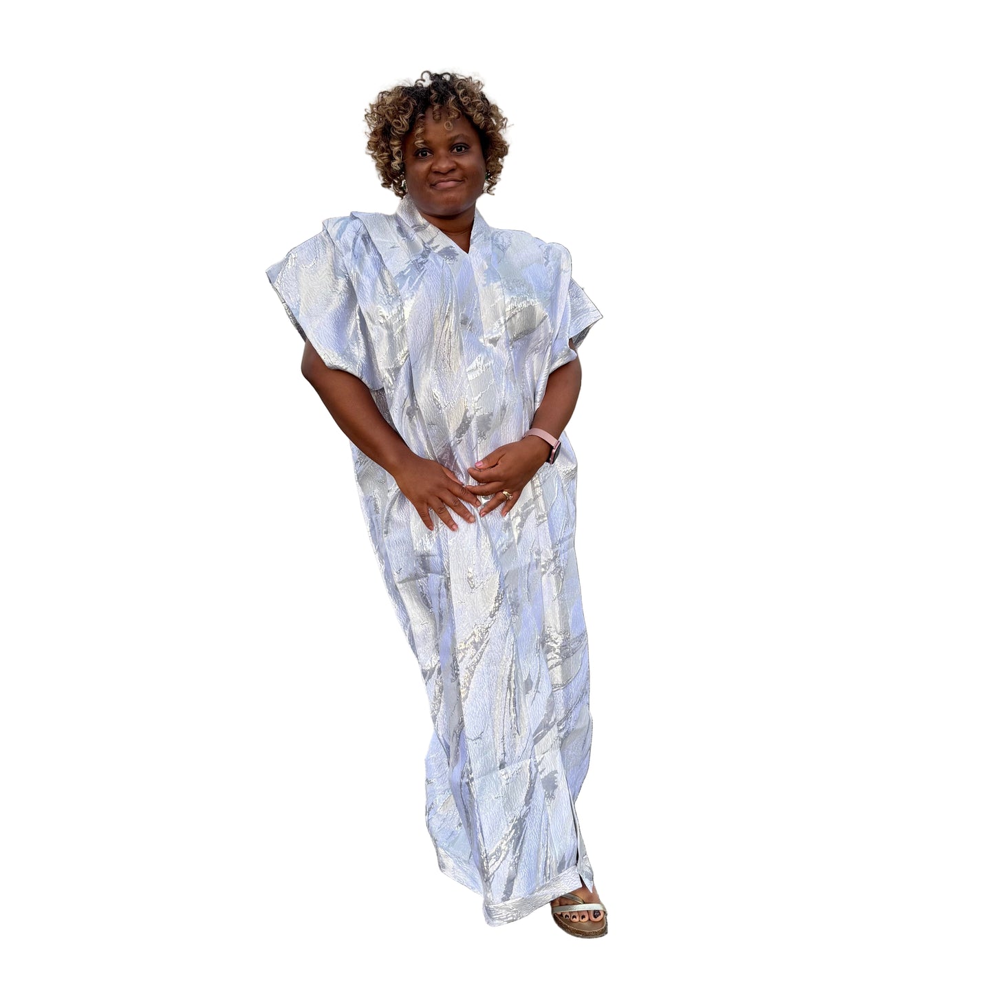 High Quality Luxury White African Damask Brocade Bubu/Boubou Maxi Dress Buga Style